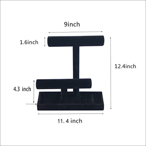 Black Velvet Jewelry Organizer Stand with Tray for Necklaces Bracelets - Picture 3 of 5